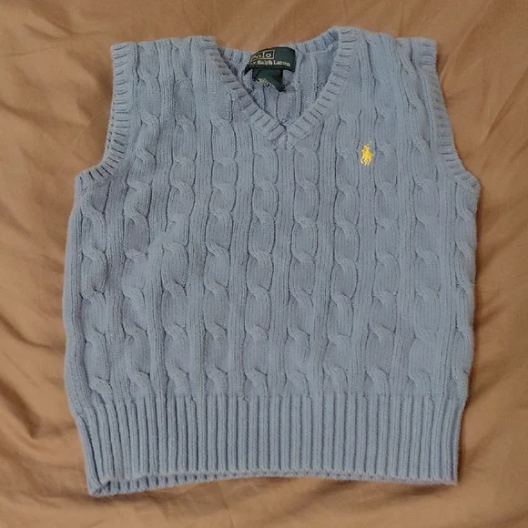 Polo by Ralph Lauren Boy's Light Blue V-Neck Sweater Vest - Picture 3 of 4